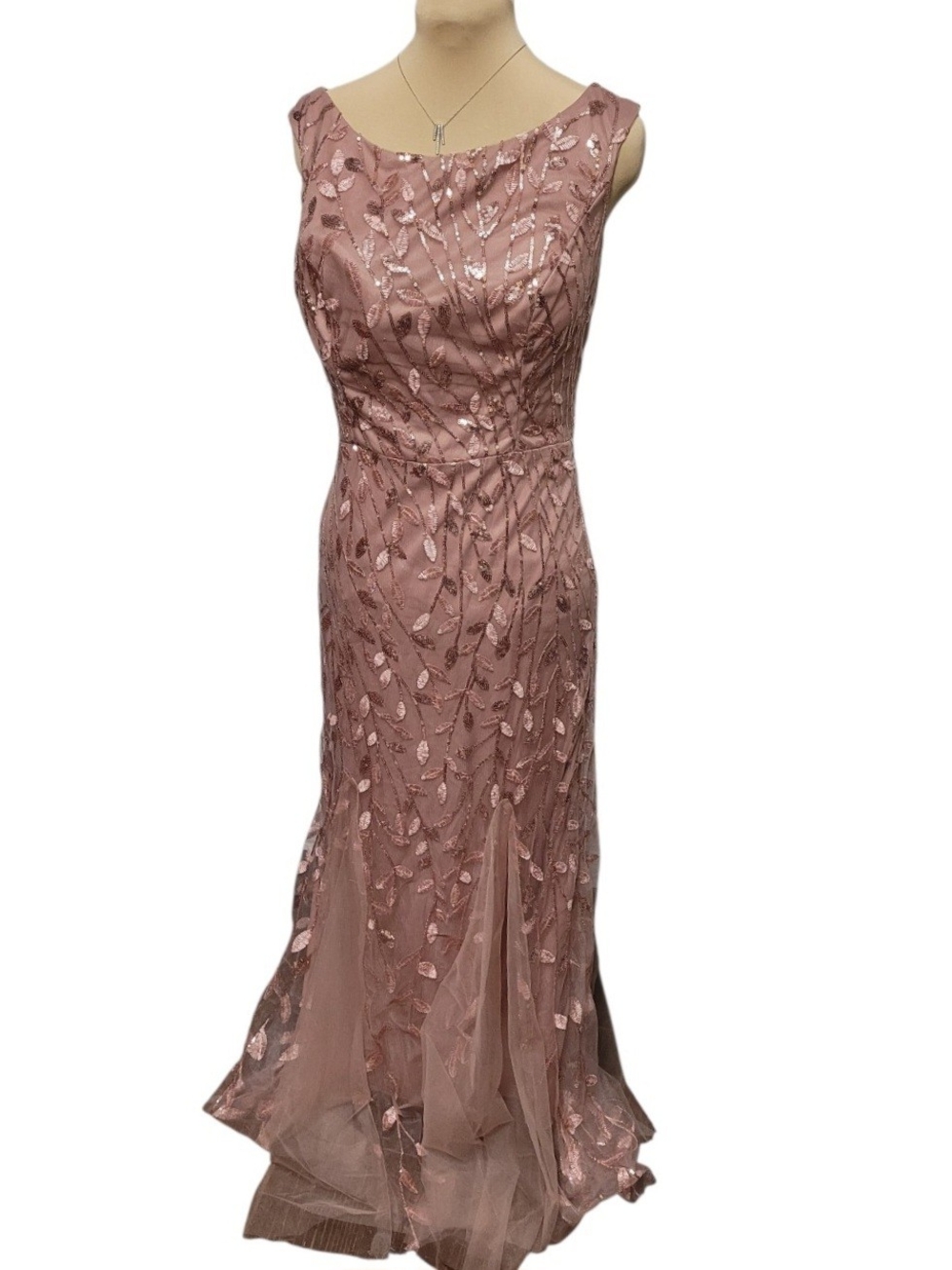 Sleeveless Blush Pink Embroidered Evening Gown